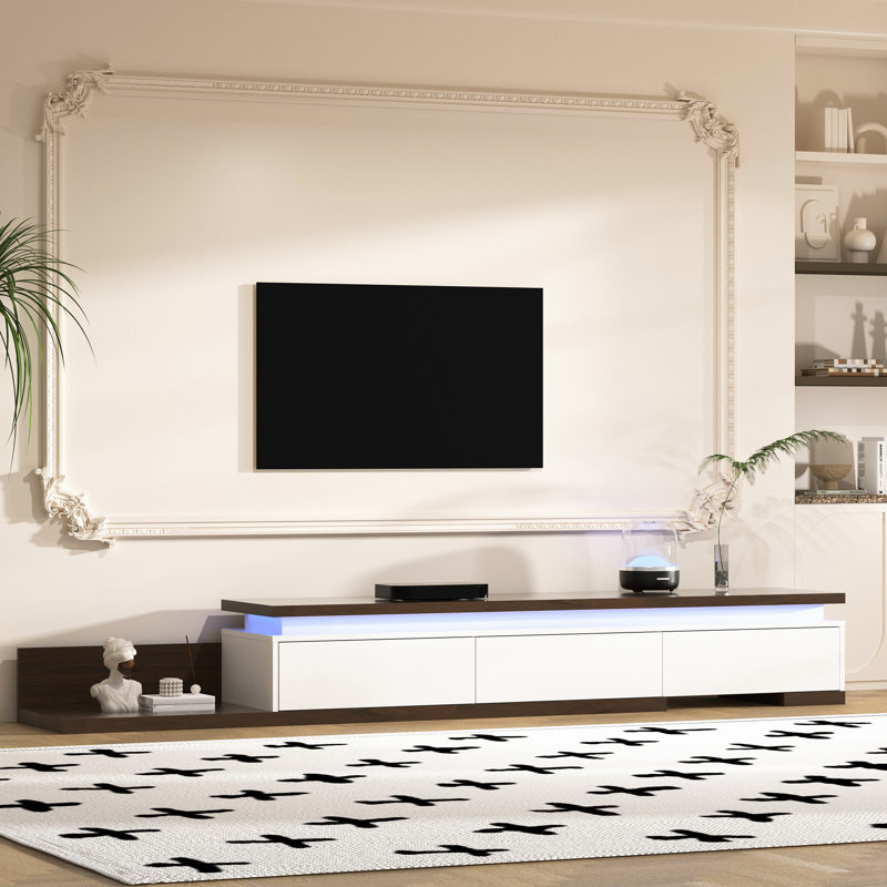 Meuble télé extensible avec lumières à DEL, console télé réversible moderne, Blanc