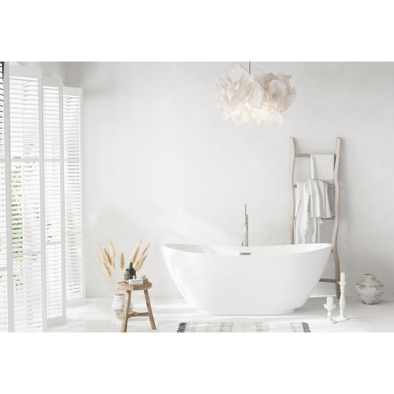 Baignoire de trempage autoportante en fibre de verre 67 po x 28 po Labrusca, Nickel brossé
