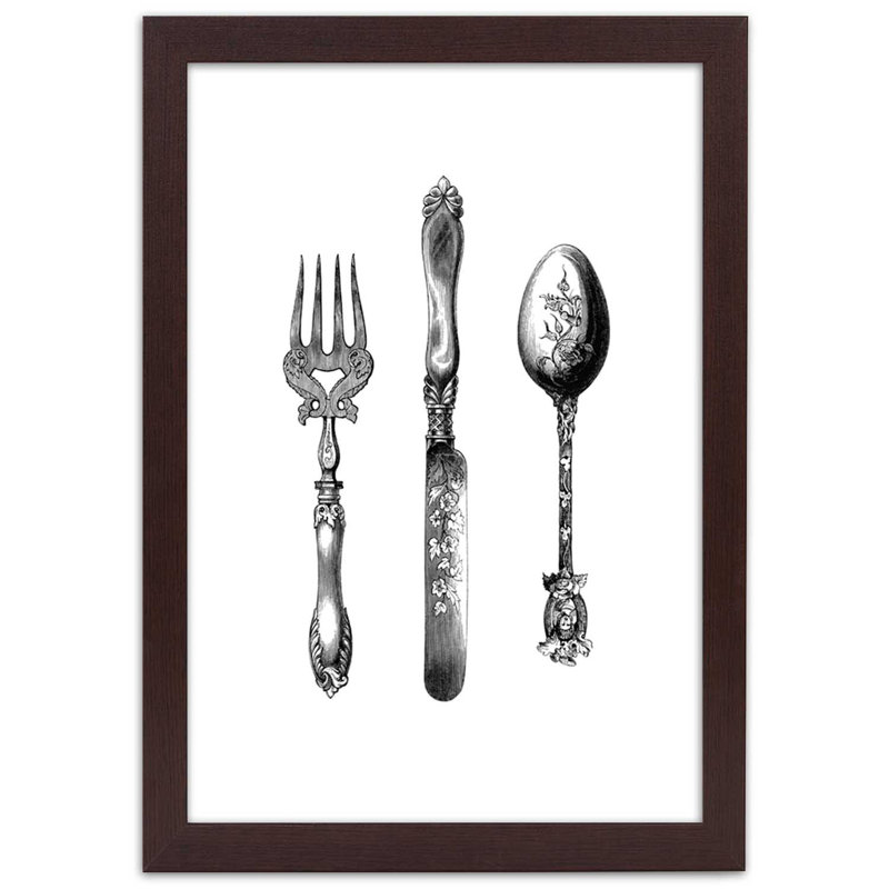 Rustic Cutlery - Single Picture Frame Print, Brown, 100cm H x 70cm W