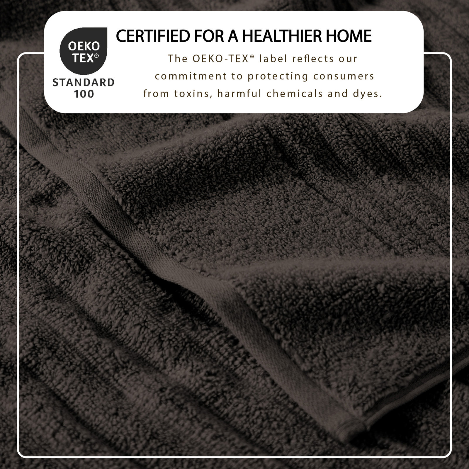 Zero-Twist Cotton Ribbed Hand Towels, Midnight Gray, 6 Piece Towel Set