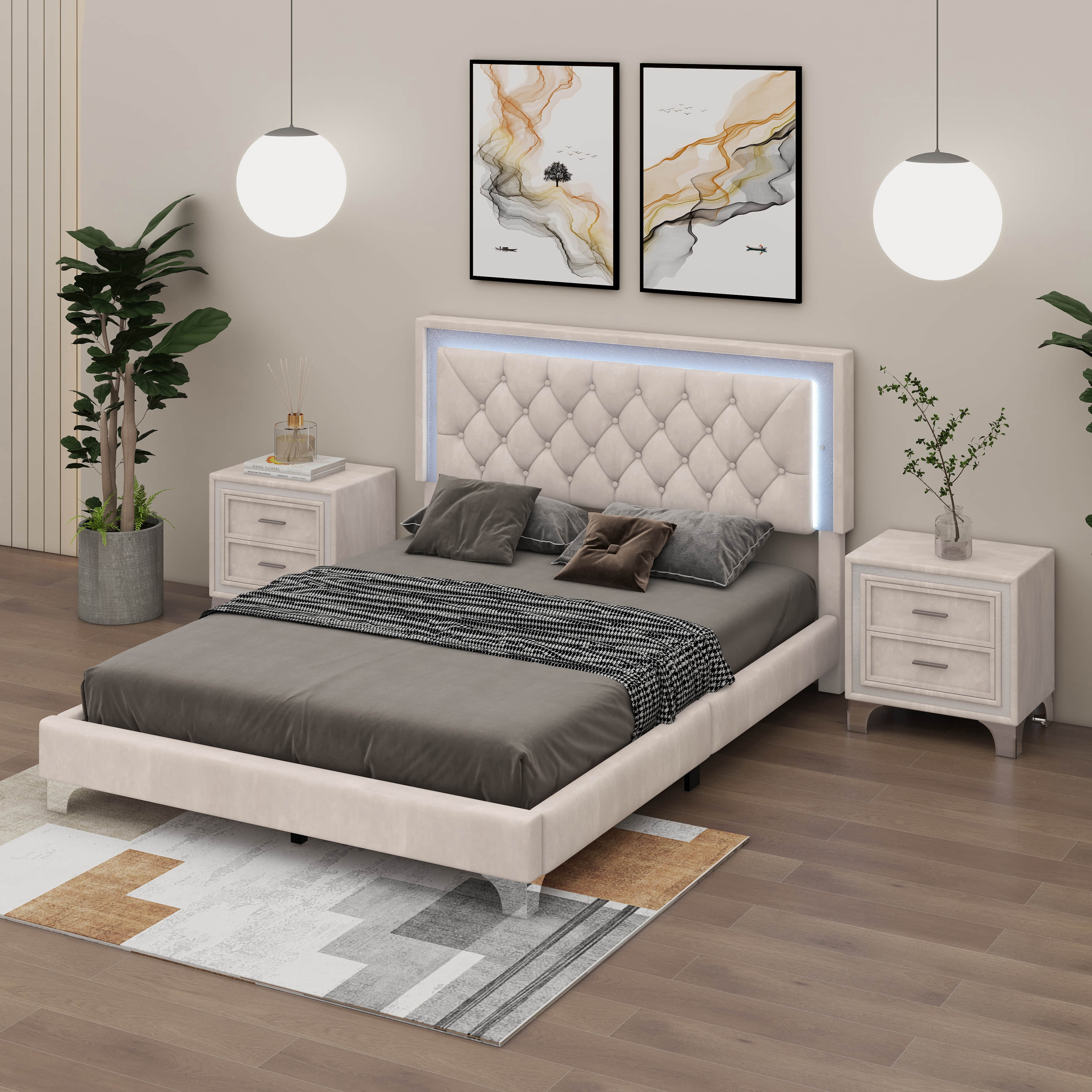 Brayden Studio Rexanna 3Pieces Bedroom Sets, Queen Size Upholstered