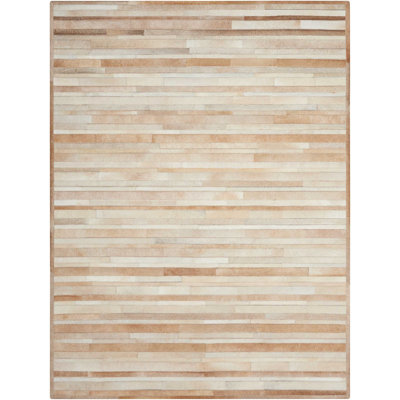 Prairie Geometric Handmade Cowhide Palomino Beige Area Rug
