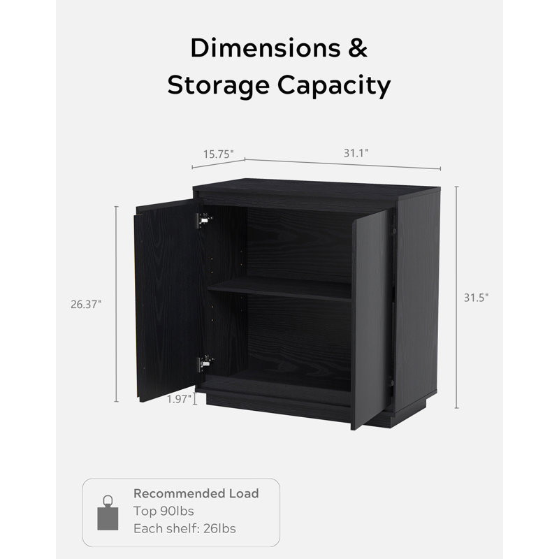 Buffet d'appoint avec tablettes réglables, Noir, 2