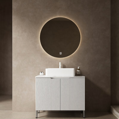 Meuble-lavabo de 30 po avec lavabo rectangulaire en céramique blanche, rangement à 2 portes, comptoir en pierre artificielle, conception à rayures françaises, système de fermeture en douceur, instructions de montage détaillées, lavabo autoportant,