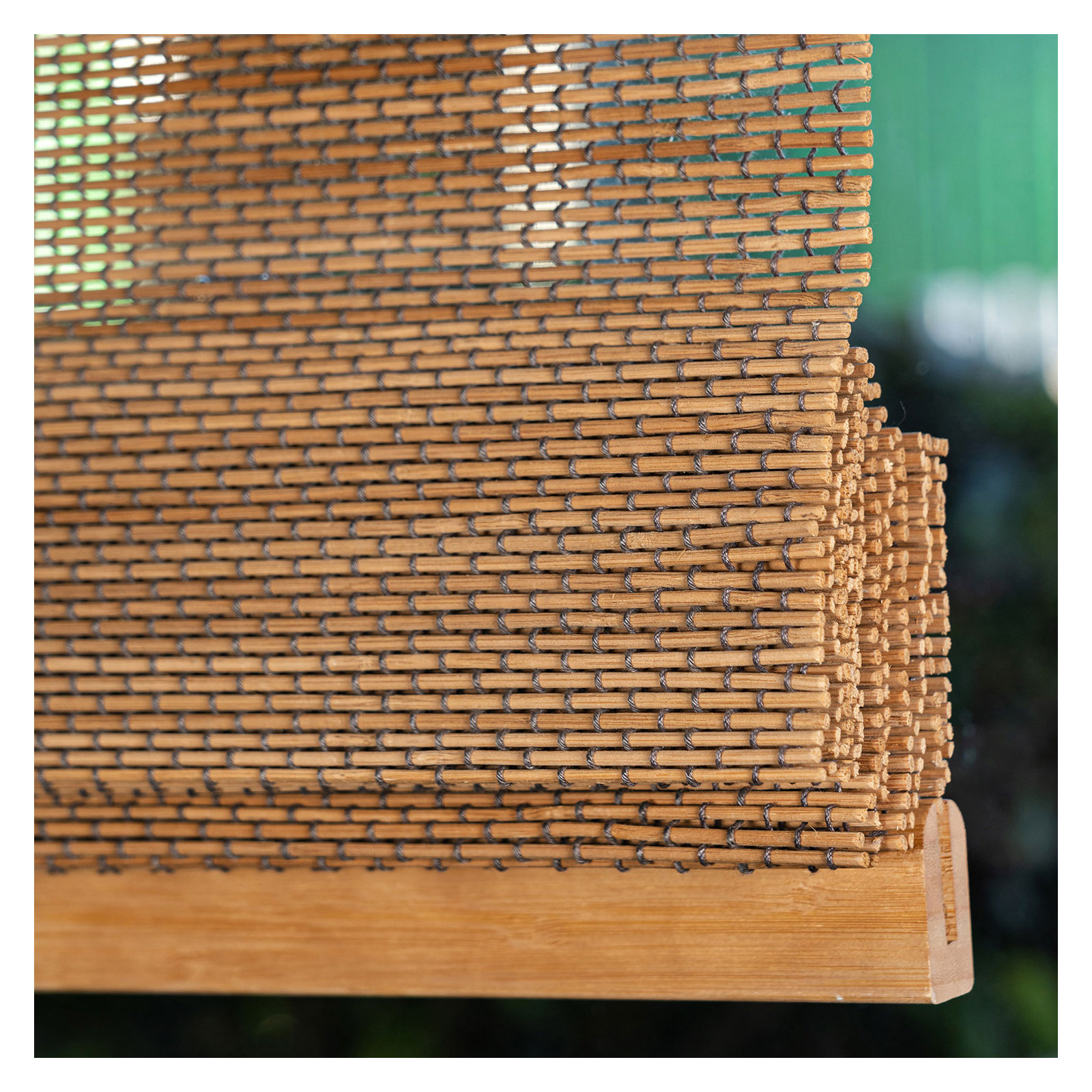 Cordless Light Filtering Woven Wood Bamboo Roman Shade with Valance, 29"W x 64"L, Acorn
