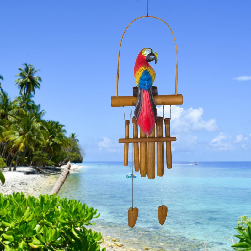 Hand-Painted Bamboo Parrot Wind Chime for Outdoor Decor