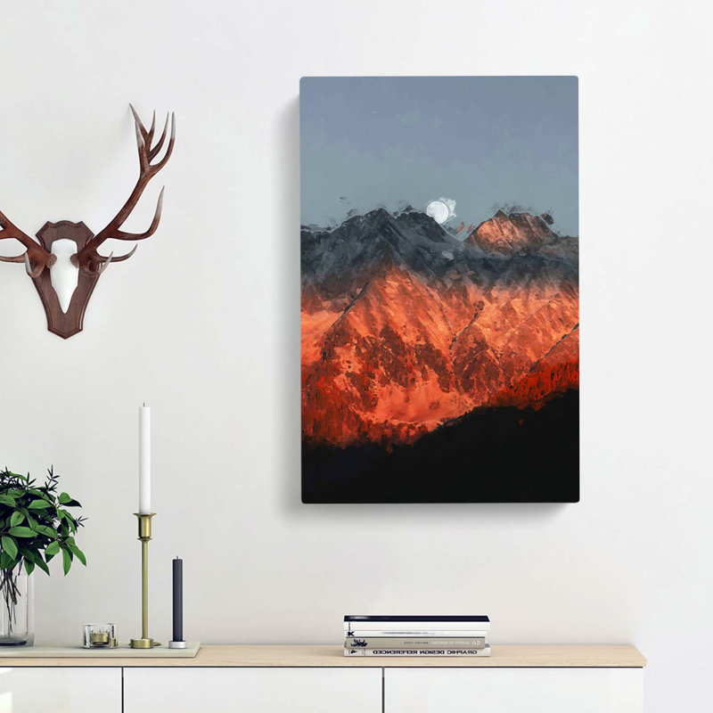 Moon Over The Red Mountains In Italy In Abstract - Wrapped Canvas Painting, 76cm H x 50cm W x 3cm D