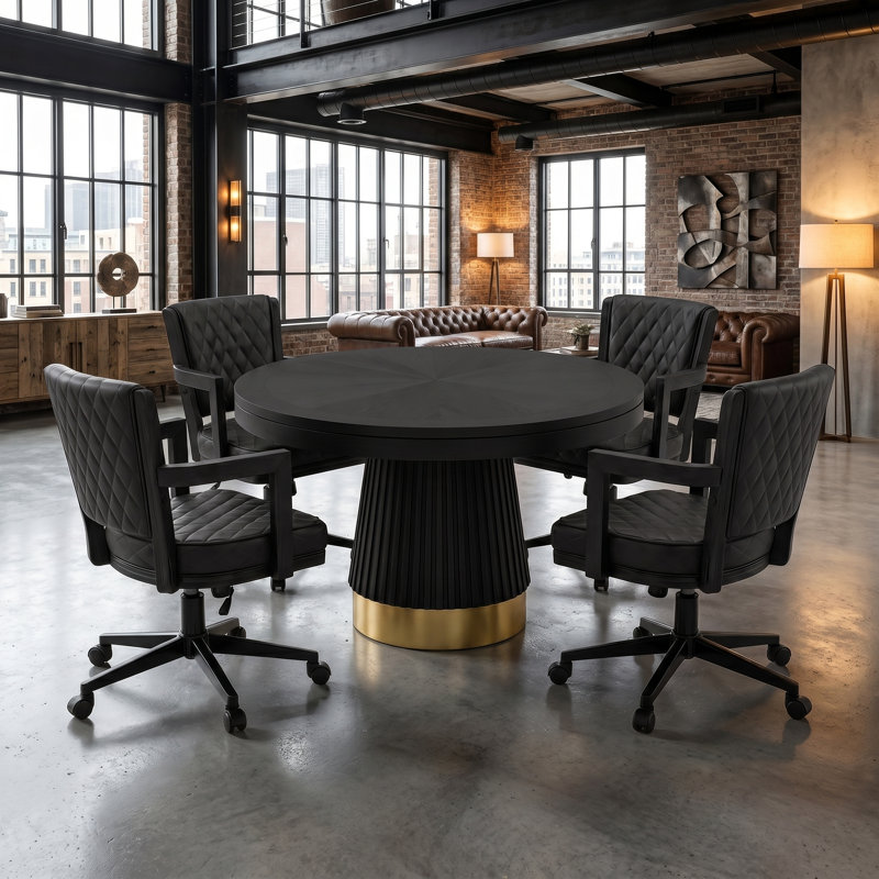 Table de poker 2 en 1 Prohibition Series 48 po - noir avec 4 chaises pivotantes Prohibition-noir, Matte Black/Gold