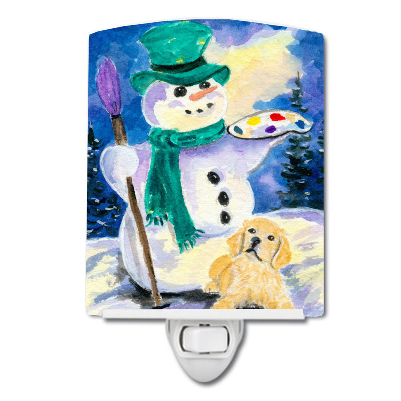 Snowman with Retriever Ceramic Night Light