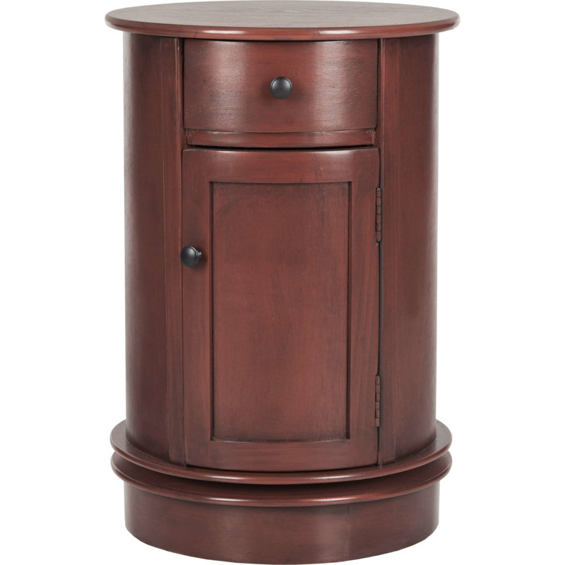 Godoy Transitional Swivel Accent Table - Rustic Farmhouse Storage Cabinet with 1 Drawer 2 Shelves, Red
