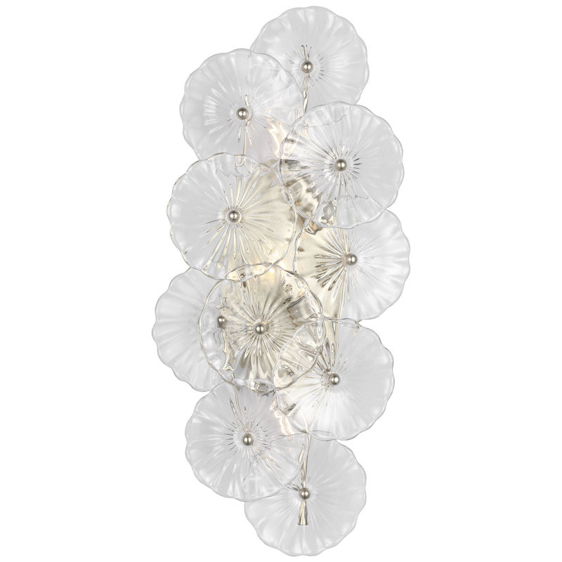 Julie Neill Gianna 21" Layered Sconce with Clear Glass, Burnished Silver Leaf, Clear