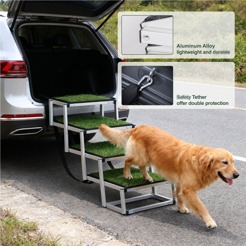 Escalier pliable pour animaux de compagnie pour voitures et VUS - Rampe en aluminium renforcée antidérapante, idéal pour les chiens ayant des problèmes articulaires, matériau facile à monter pour tous les véhicules, problèmes appropriés
