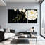 Pivoine, pivoines blanches sur fond noir, ensemble de 3 impressions sur toile-1338545106
