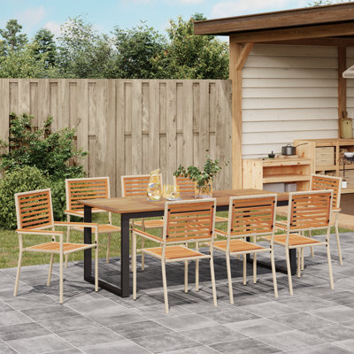 Garden Dining Set 9 Pcs 200 X 90 X 75 Cm Metal & Wood