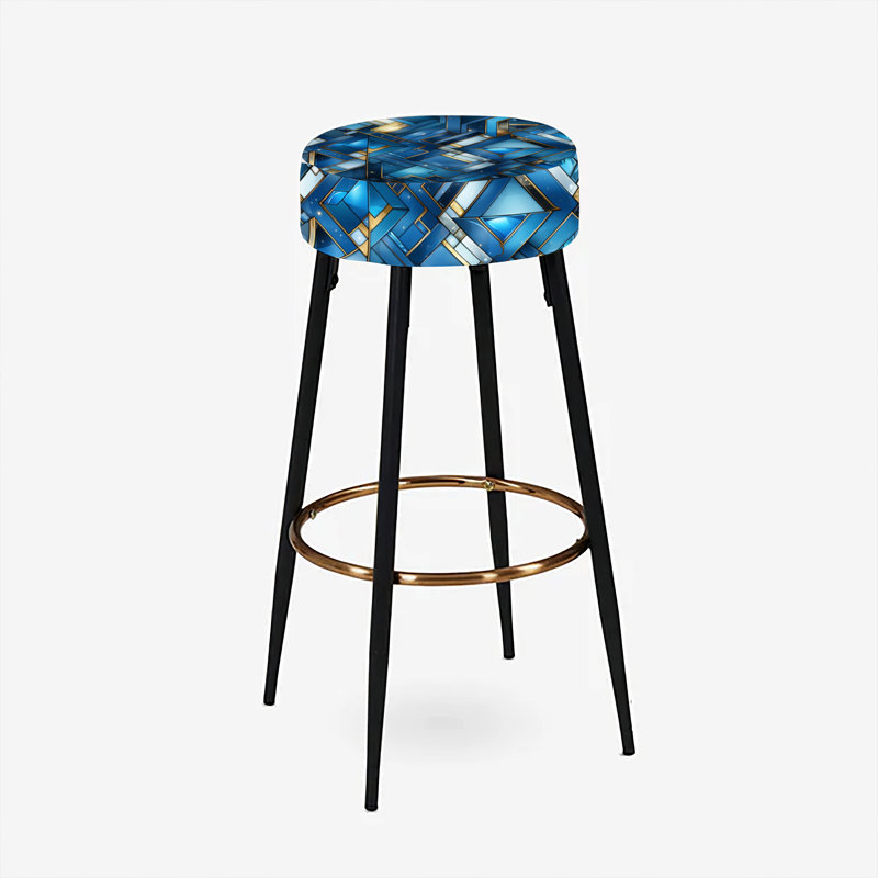 Ensemble de 2 tabourets de bar géométriques à motif mosaïque bleu