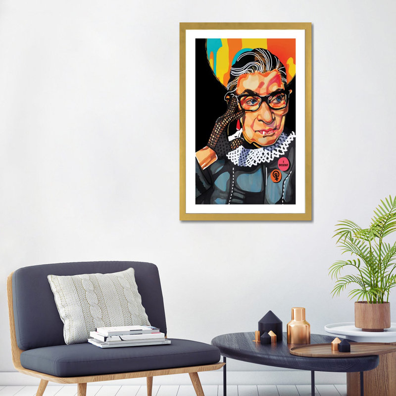 Ruth Bader Ginsburg - impression d'art graphique, H 24 po x l 32 po x P 1 po, Papier encadré doré, Blanc