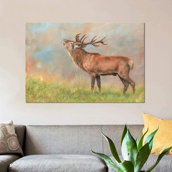 « red cerf », impression sur toile, H 8 po x l 12 po x P 0,75 po, Pas de tapis, Toile tendue