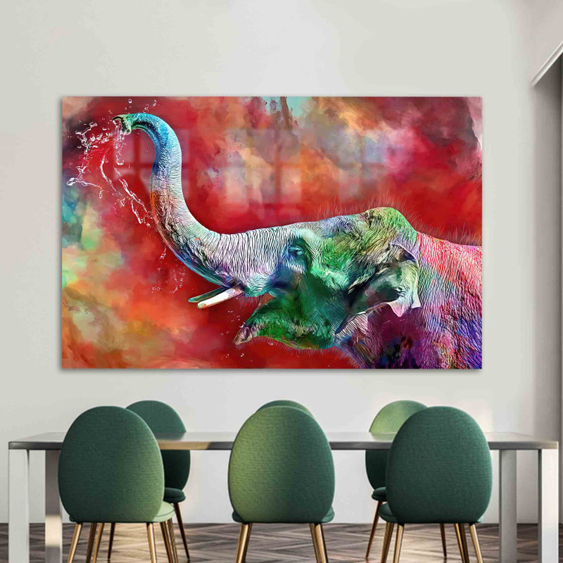 Art mural en verre coloré d'éléphant mignon pour une décoration unique et vibrante inspirée des animaux dans votre maison ou votre bureau