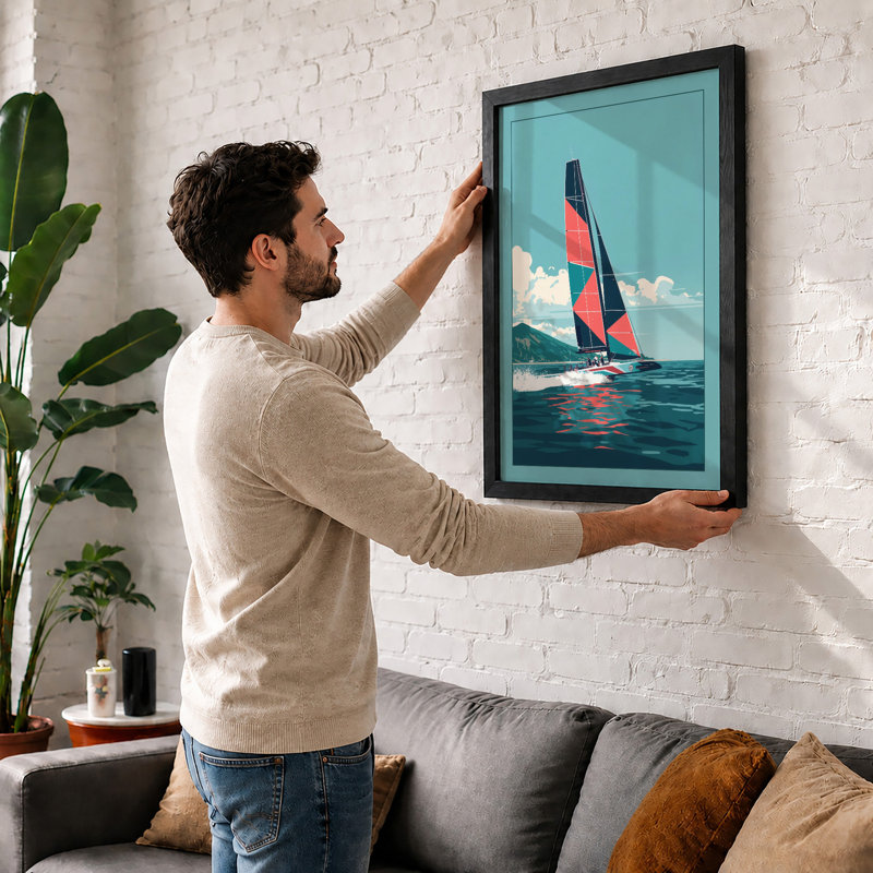 Sailboat in Turquoise Waters Modern - Framed Print, Unframed, A1 - 84.1 x 59.4 cm