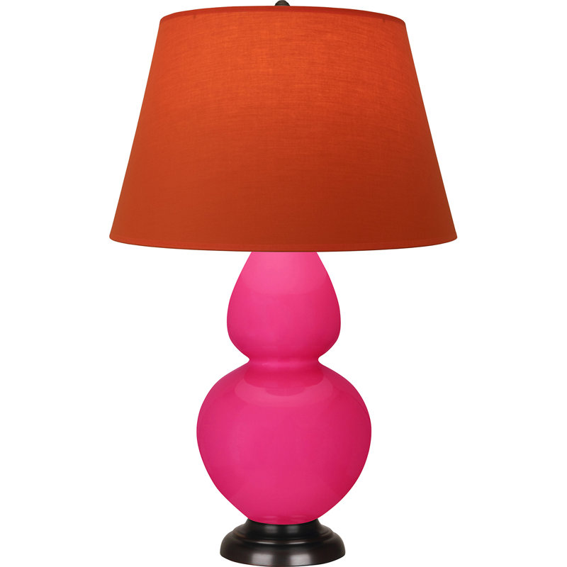Lampe de table double gourde en céramique, Rose Razzle glacé / bronze, Tangerine / doublure taupe, Bronze