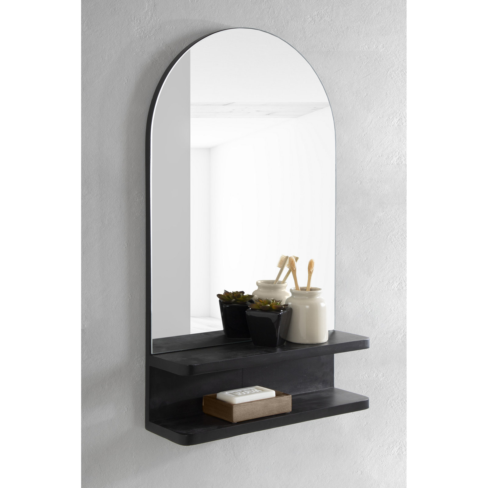 Ruddick Wall Mirror with Shelves, Black