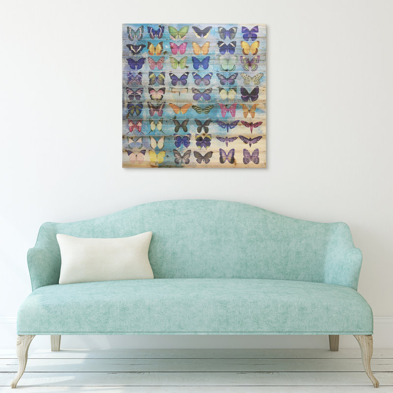Papillons, impression sur planches de bois