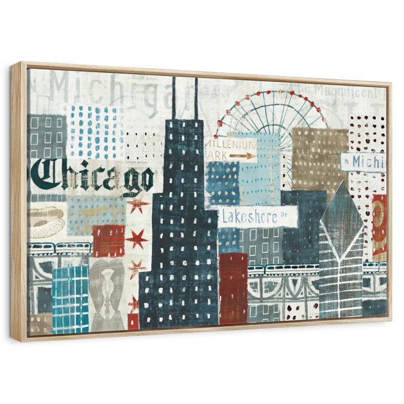 «Hey Chicago», 19 po x 13 po, Cadre flottant en bois naturel