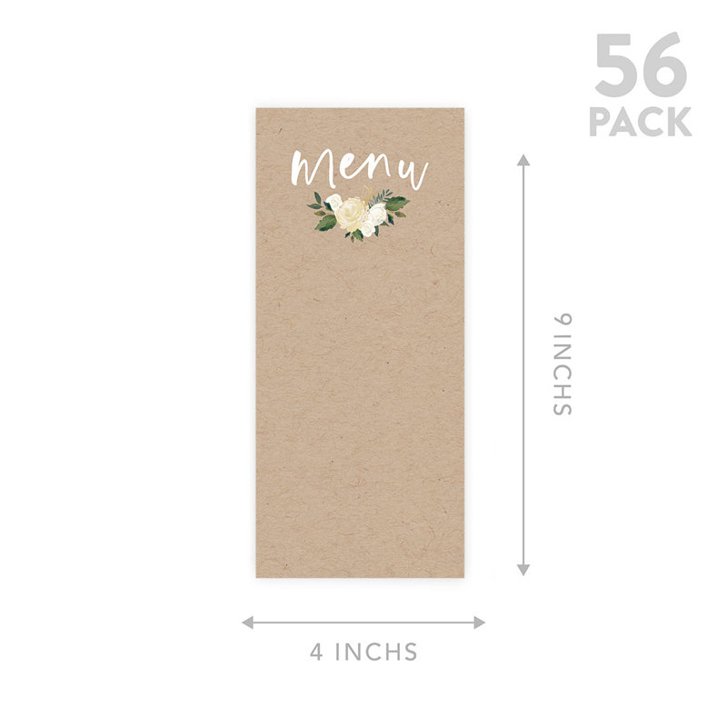 Carton de papier de mariage rustique brun kraft avec fleurs imprimables pour imprimante de bricolage, paquet de 52