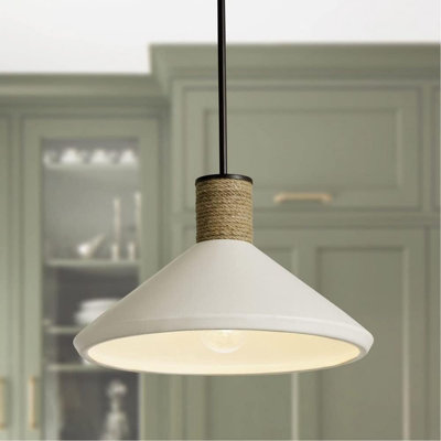 Luminaire suspendu conique urbain / industriel Capital Lighting Destin: céramique douce blanche et jute, 1 lumière