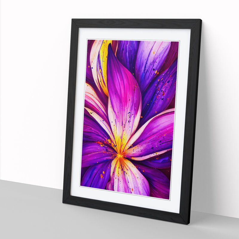 Aurik Iris Flower Paint Splatter Vol.1 - Picture Frame Print, 64cm H x 46cm W x 2cm D, Walnut