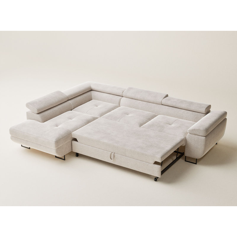 4 Seater Reclining Corner Sofa , Left Hand Facing, Light Beige Polyester/Chenille