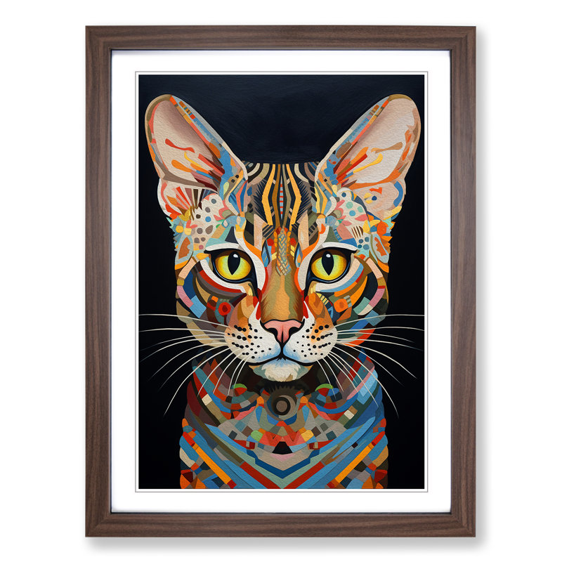 Bengal Cat Dadaism No.3 - Framed Print, 34cm H x 25cm W x 2cm D, Walnut