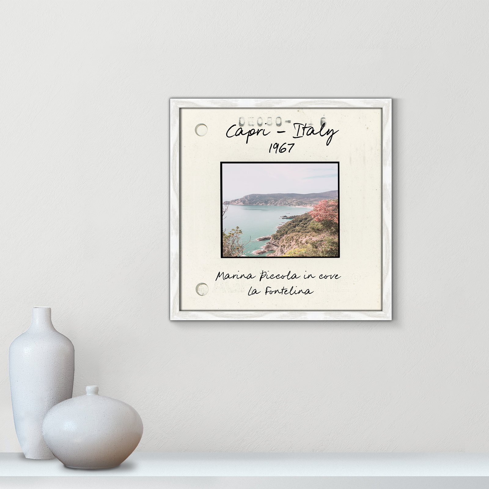 Travel Slide Collection "Capri, Italy - Marina Piccola" Print, 17" H x 17" W x 0.75" D, White Single Picture Framed Paper