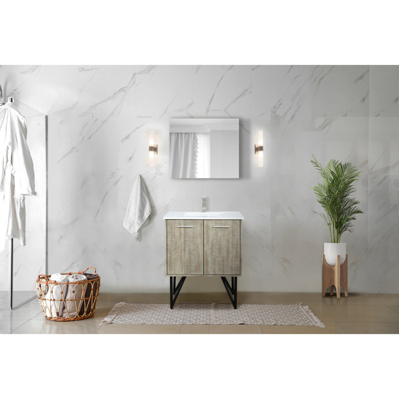 Meuble-lavabo rustique de l 30 po x P 20 po avec comptoir en marbre et miroir - fermeture en douceur, fabrication de matériaux, options de rangement abondantes disponibles et revêtement à finition grattée de 28 po, beaucoup d'espace