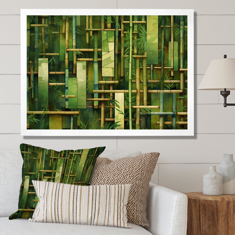 «Whispering Bamboo», motifs géométriques sur toile, H 34 po x l 44 po x P 1,5 po, Cadre photo blanc