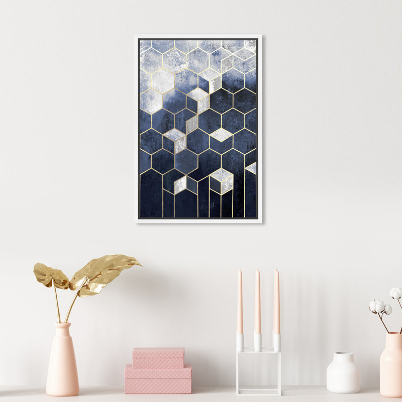 «Abstract Geometic Blues Geometric», reproduction d'art graphique sur toile, Toile blanche encadrée