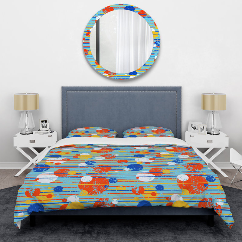 Ensemble de housse de couette en microfibre bleu / orange 3 pièces, Housse de couette pour très grand lit et 2 très