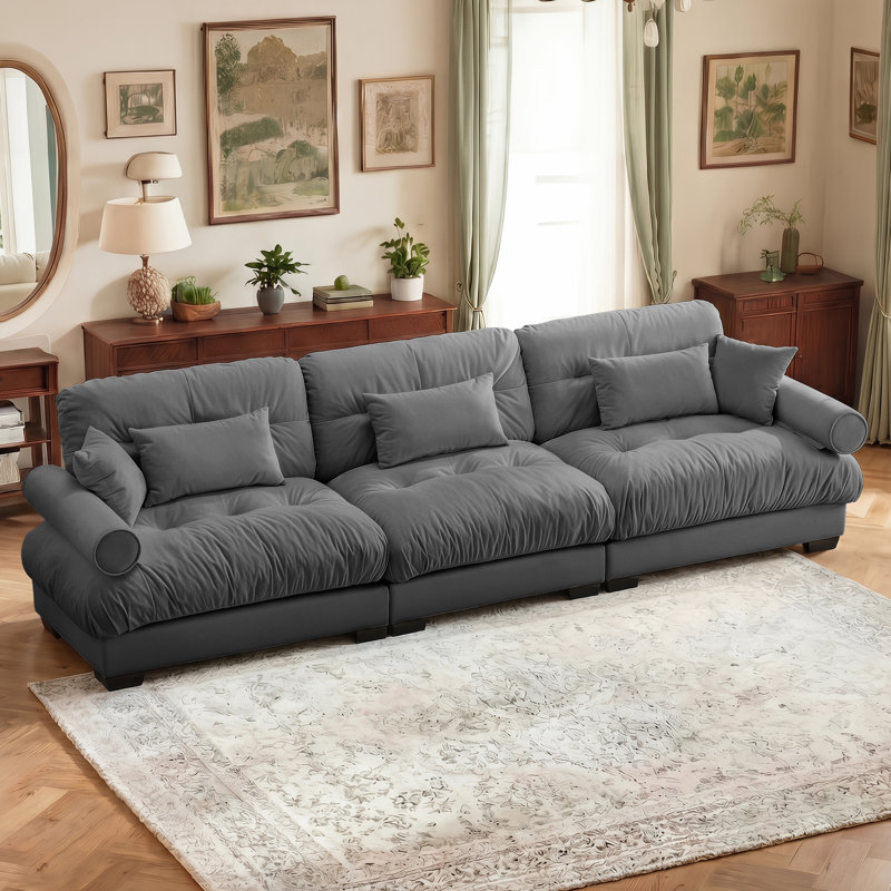 Canapé modulaire surdimensionné en velours, H 33,4 po x l 130 po x P 37 po, 3, Gris