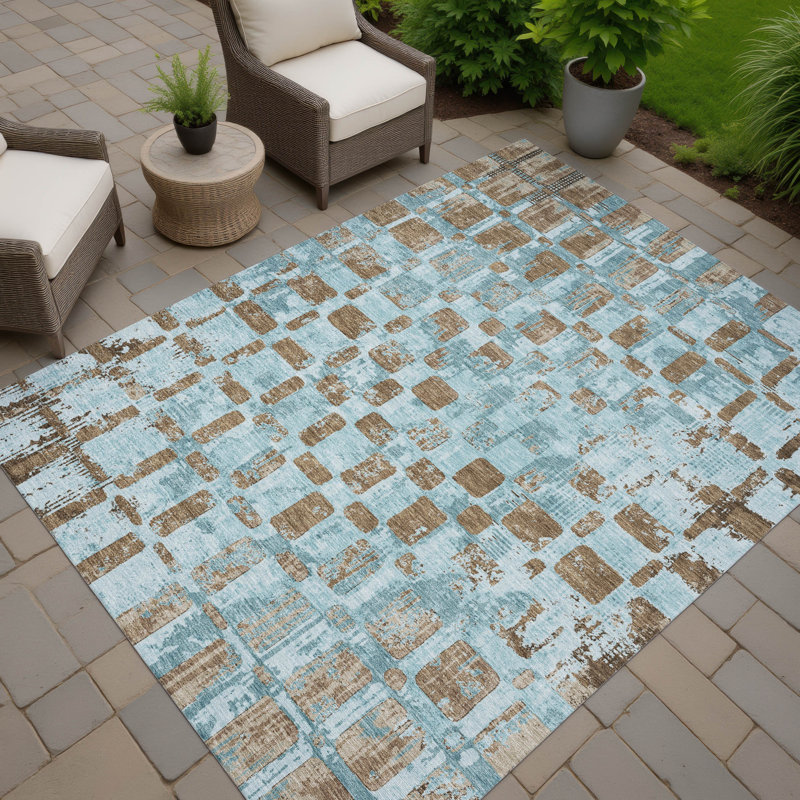 Machine Washable Indoor/Outdoor Chantille ACN2628 Abstract Rug, Teal, 8' x 10'