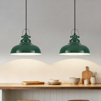 Ensemble de 2 luminaires suspendus Farmhouse, abat-jour dôme industriel pour îlot de cuisine, restaurant, café, câble réglable, installation facile, fixation au plafond câblée