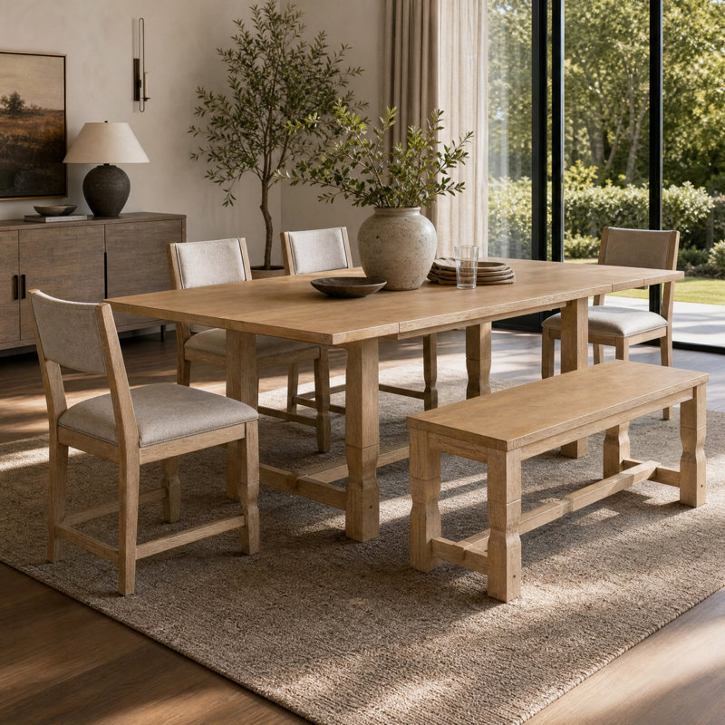 Ensemble de salle à manger extensible 6 pièces avec 4 chaises rembourrées et banc