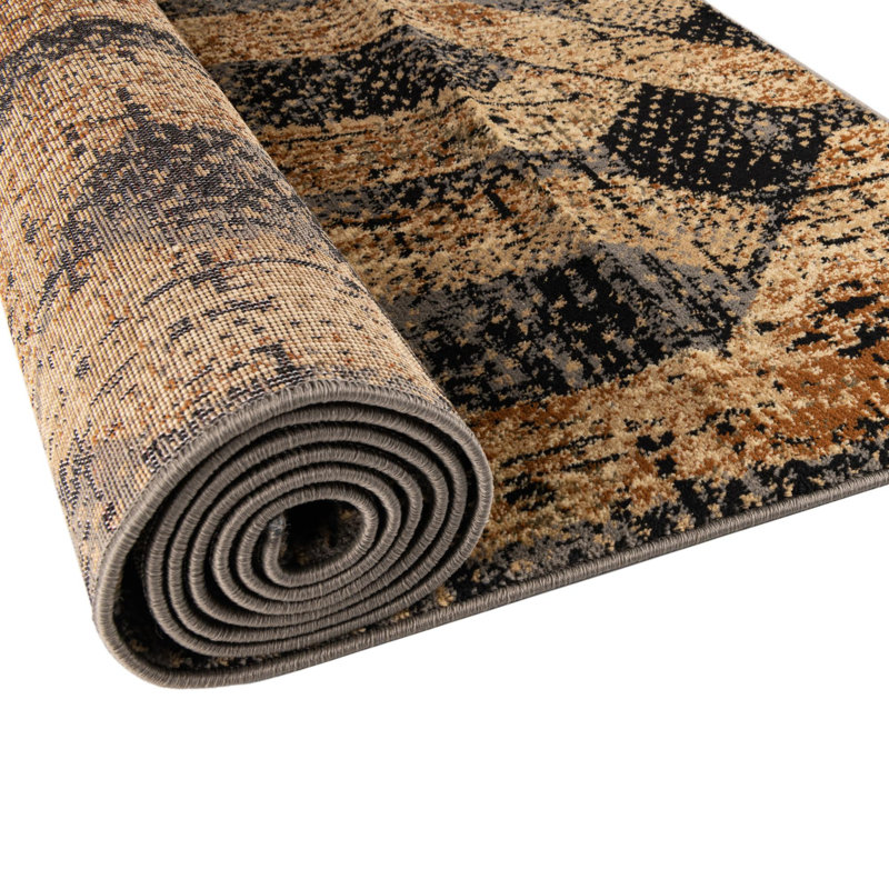 Tapis contemporain de couleur noire-grise, Rectangle 5 pi 3 po x 8 pi