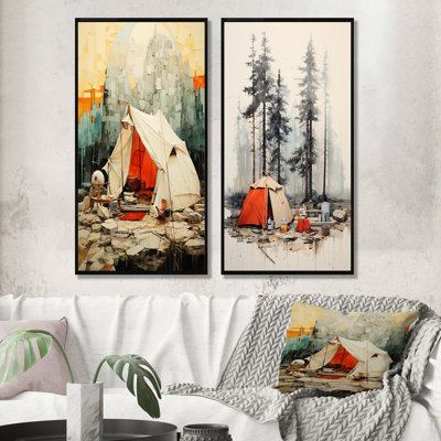 Minimalisme camping voyage collage - camping voyage impressions sur toile ensemble de 2
