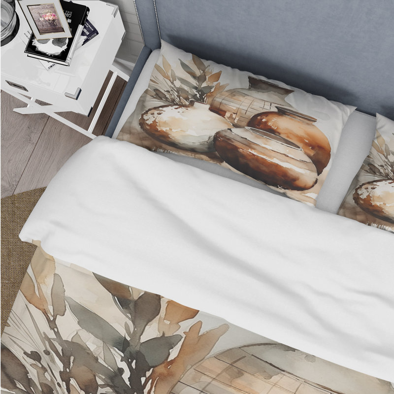 Ensemble de housse de couette en terre cuite brune et crème I - Boho Pottery