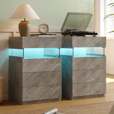 Led Nightstand With 4 Drawers - More Capacity Storage