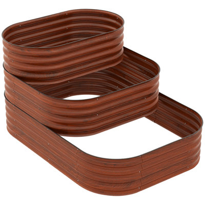 Ensemble de lit de jardin surélevé à 3 niveaux avec bordure de sécurité, fond ouvert pour légumes, herbes, fleurs, 62,25 po x 43 po x 32,25 po, brun