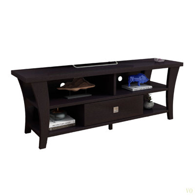 TV Stand Media Cabinet, Curved Wood Legs W 4 Shelves, 60 Inch