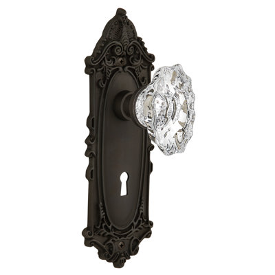 Crystal Chateau Interior Mortise Door Knob with Victorian Long Plate