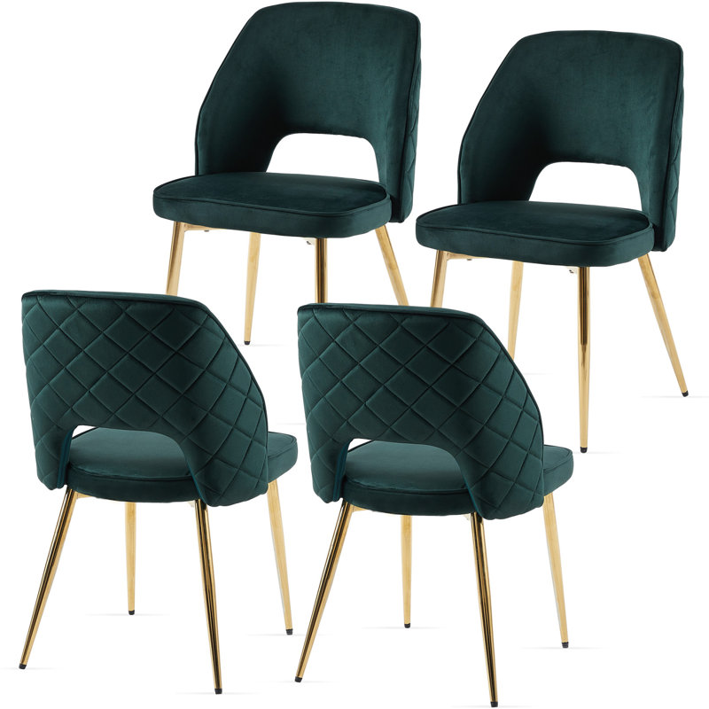 Ensemble de 4 chaises de salle à manger en velours avec pieds en métal et dossier rembourré à dossier creux, 4, Gris