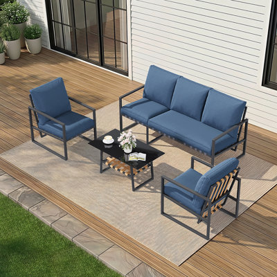 Ensemble de salon de jardin moderne en métal et en faux rotin à lattes pour jardin